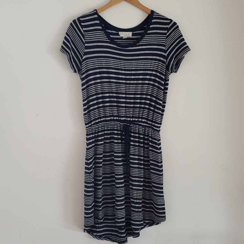 Olive & Oak Women's Navy & Gray Stripe Drawstring Waist Shirt Dress, Size M - Picture 10 of 16